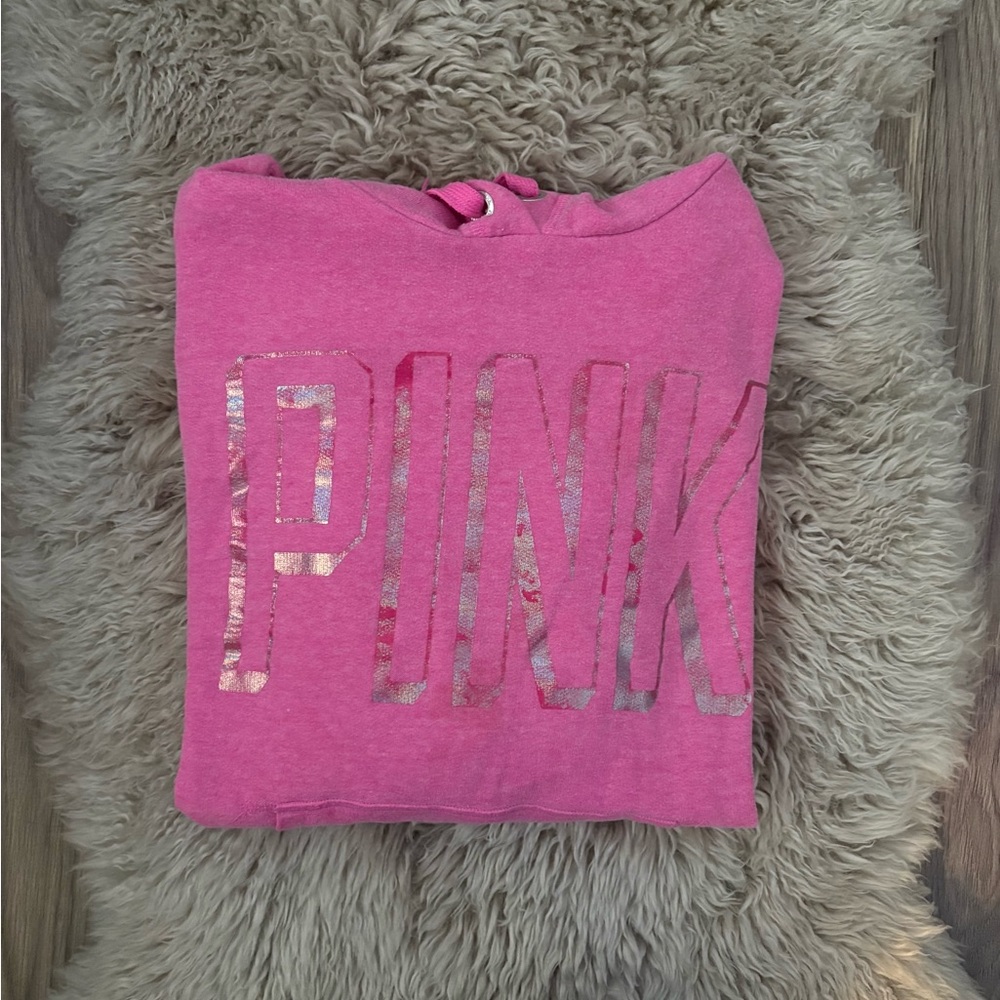 PINK Victoria's Secret Hot Pink Hoodie with Metallic Logo